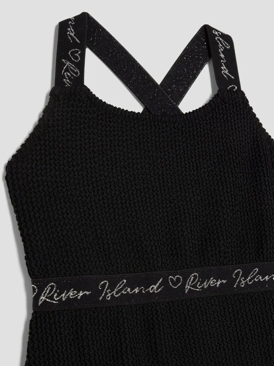 River Island Black Elastic Textured Swimsuit Clearance