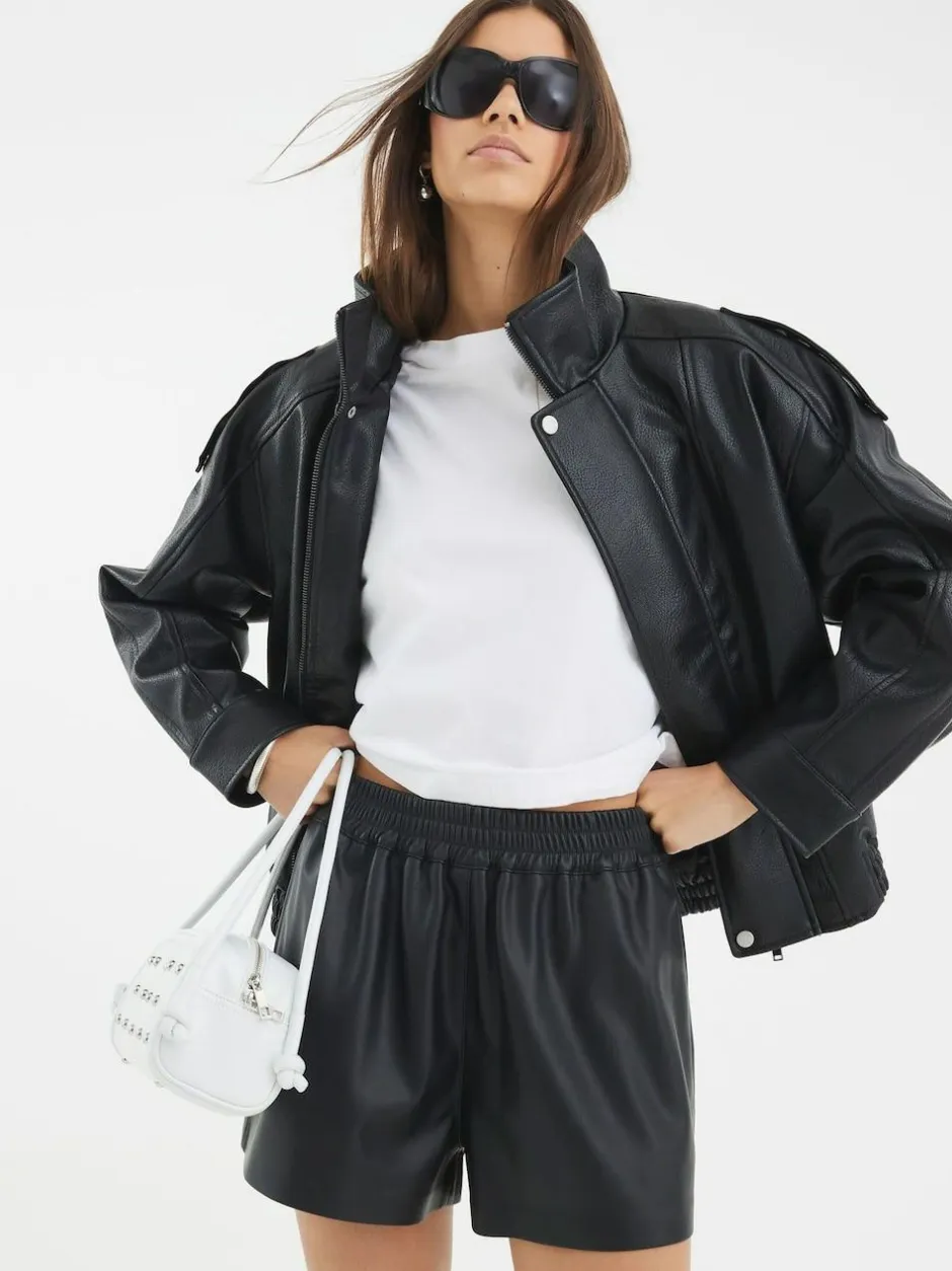 River Island Black Elasticated Faux Leather Shorts Outlet