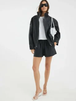 River Island Black Elasticated Faux Leather Shorts Outlet