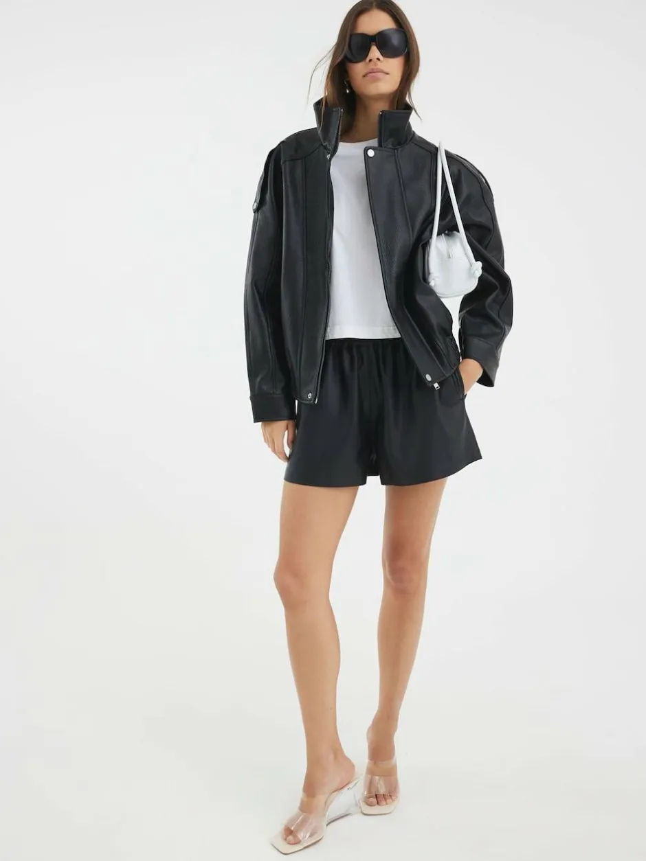 River Island Black Elasticated Faux Leather Shorts Outlet