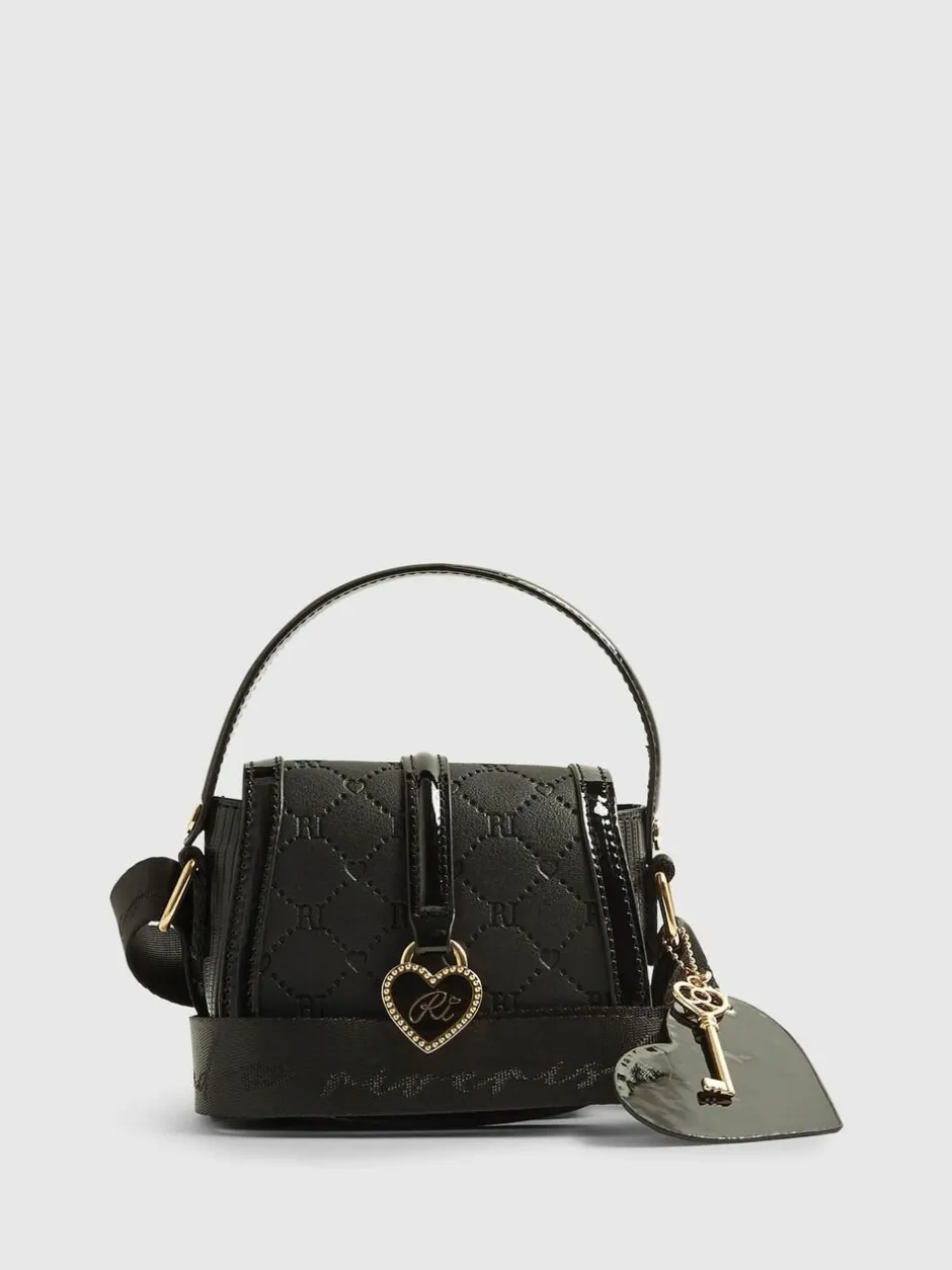 River Island Black Heart Monogram Kendal Cross-Body Bag Discount