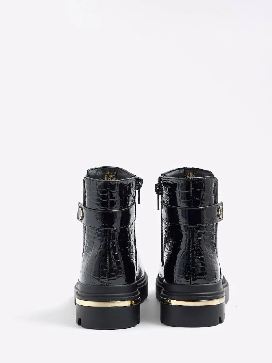 River Island Black Patent Heart Strap Chelsea Boots Hot