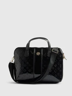 River Island Black Patent Monogram Laptop Case Bag Outlet