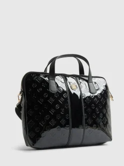 River Island Black Patent Monogram Laptop Case Bag Outlet