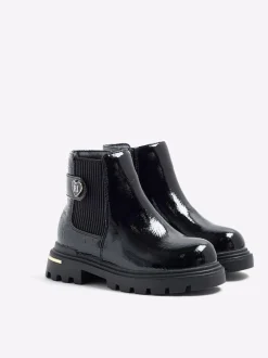 River Island Black Patent Heart Print Strap Chelsea Boots Best