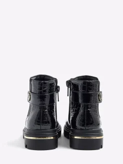 River Island Black Patent Heart Print Strap Chelsea Boots Best