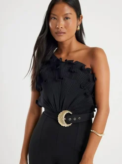 River Island Black Petite 3D Trim One Shoulder Jumpsuit Clearance