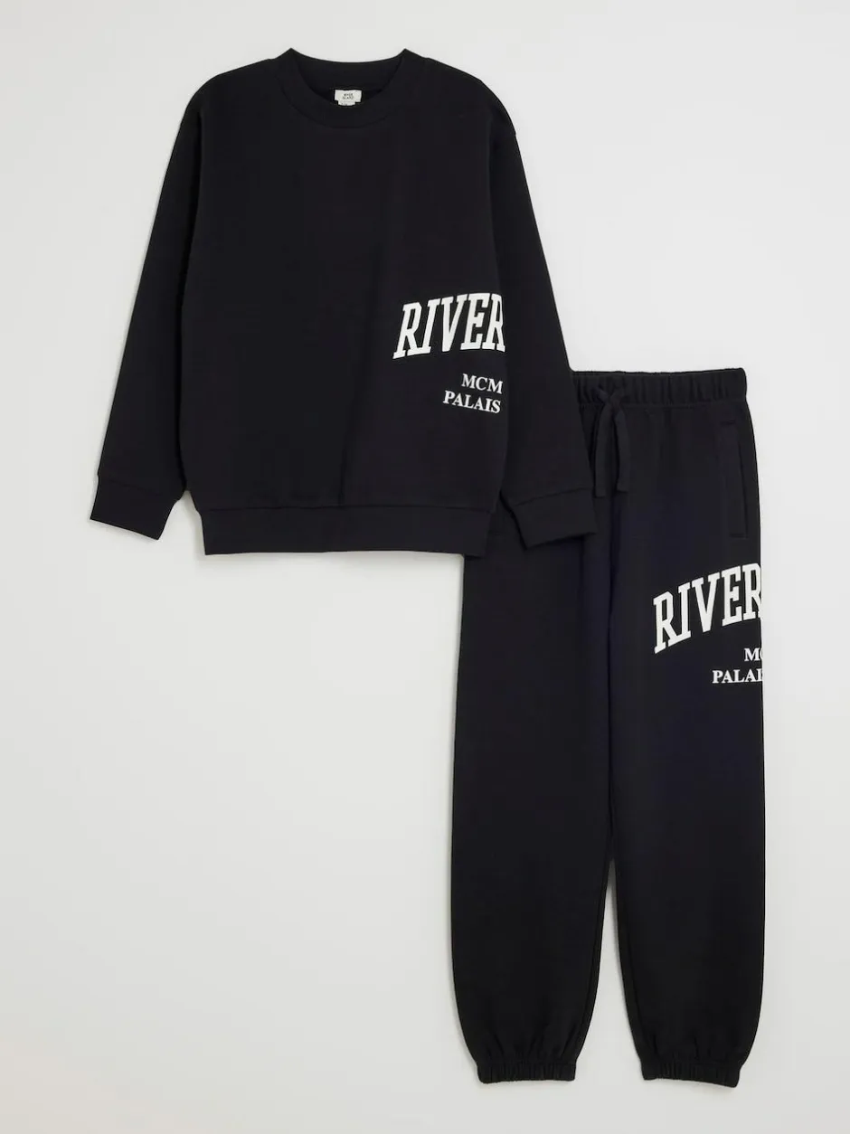 River Island River Varsity Sweatshirt & Jogger Set Black Online