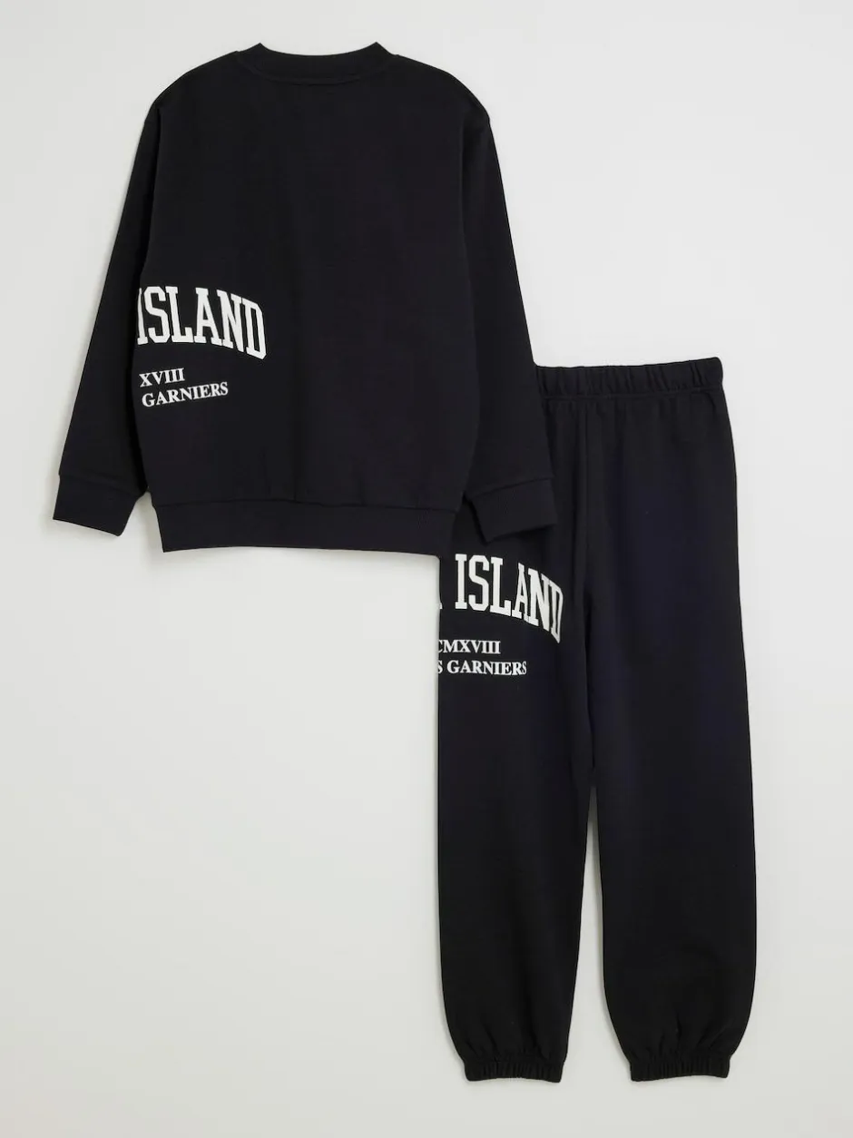 River Island River Varsity Sweatshirt & Jogger Set Black Online