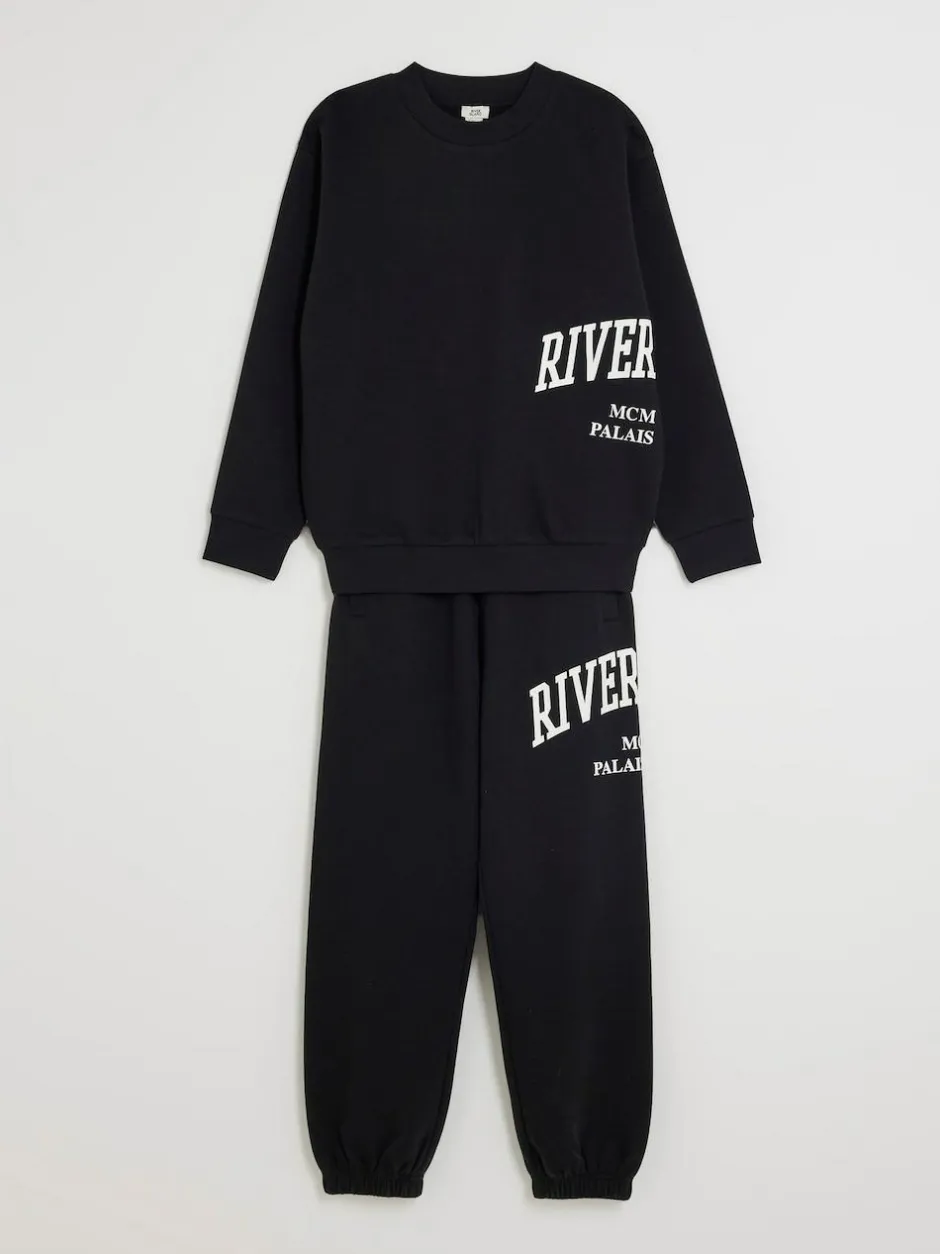 River Island River Varsity Sweatshirt & Jogger Set Black Online