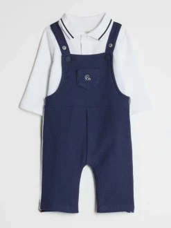 River Island Blue Long Sleeve Polo & Dungaree Set Clearance