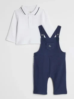 River Island Blue Long Sleeve Polo & Dungaree Set Clearance