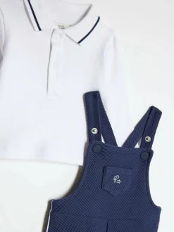 River Island Blue Long Sleeve Polo & Dungaree Set Clearance