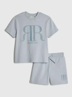River Island Blue RR T-Shirt & Short Sets