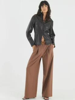 River Island Brown Easy Belted Wide Leg Trousers Clearance