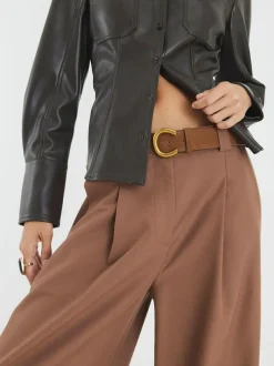 River Island Brown Easy Belted Wide Leg Trousers Clearance