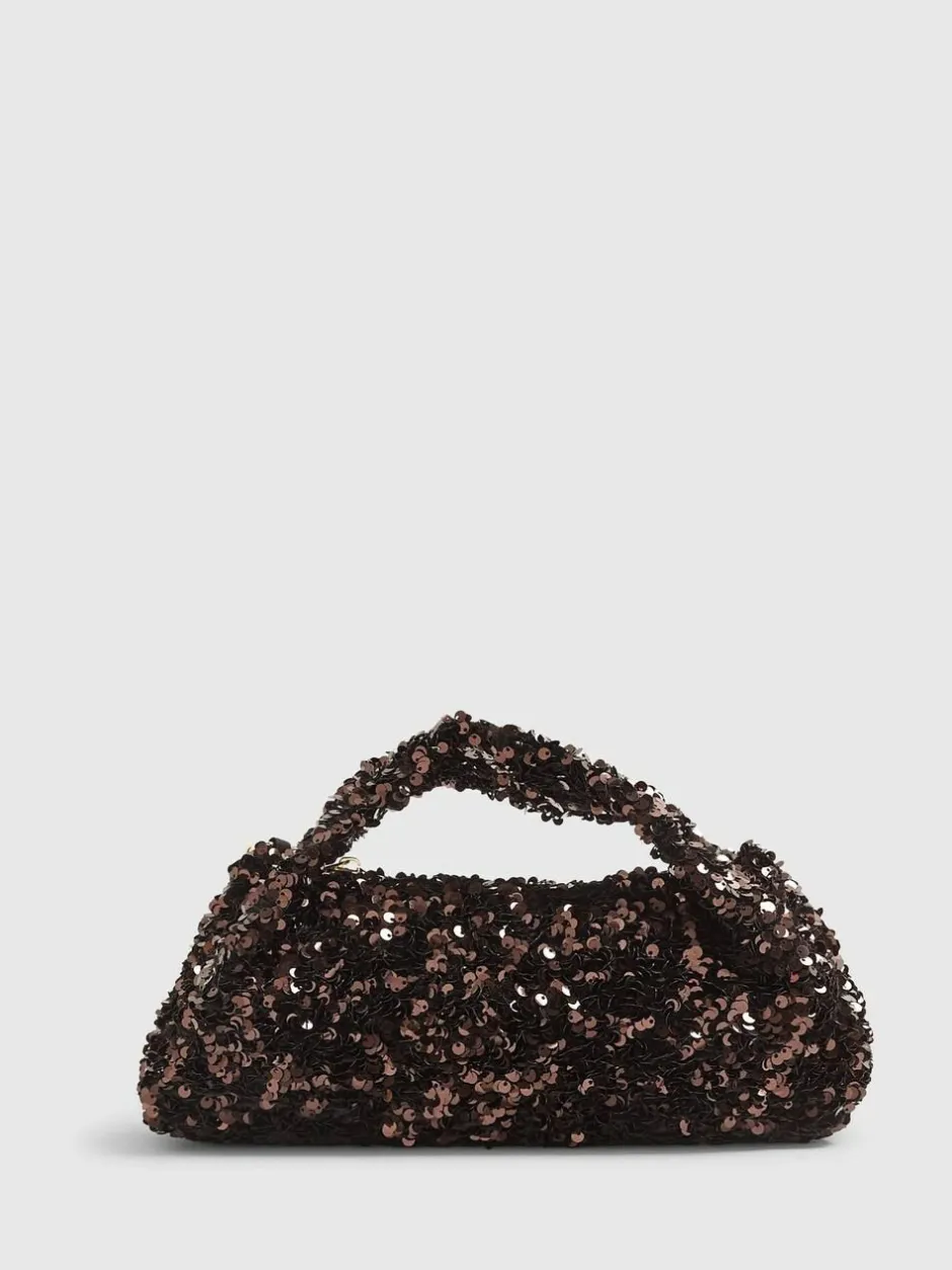 River Island Brown Sequin Grab Clutch Online