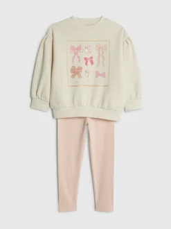 River Island Cream Bow Sweatshirt & Leggings Set