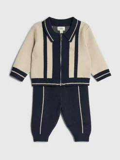 River Island Cream Colour Blocked Zip Through Knitted Set New