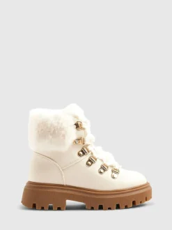 River Island Cream Lace Up Hiker Boots