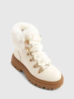 River Island Cream Lace Up Hiker Boots
