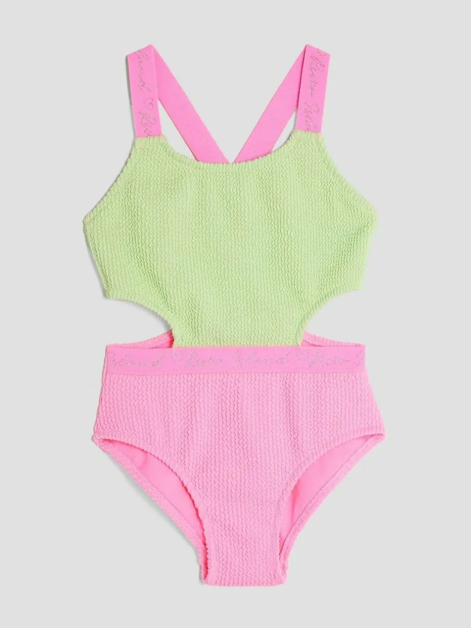 River Island Green Girls Elastic Colour Block Swimsuit Clearance