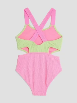 River Island Green Girls Elastic Colour Block Swimsuit Clearance