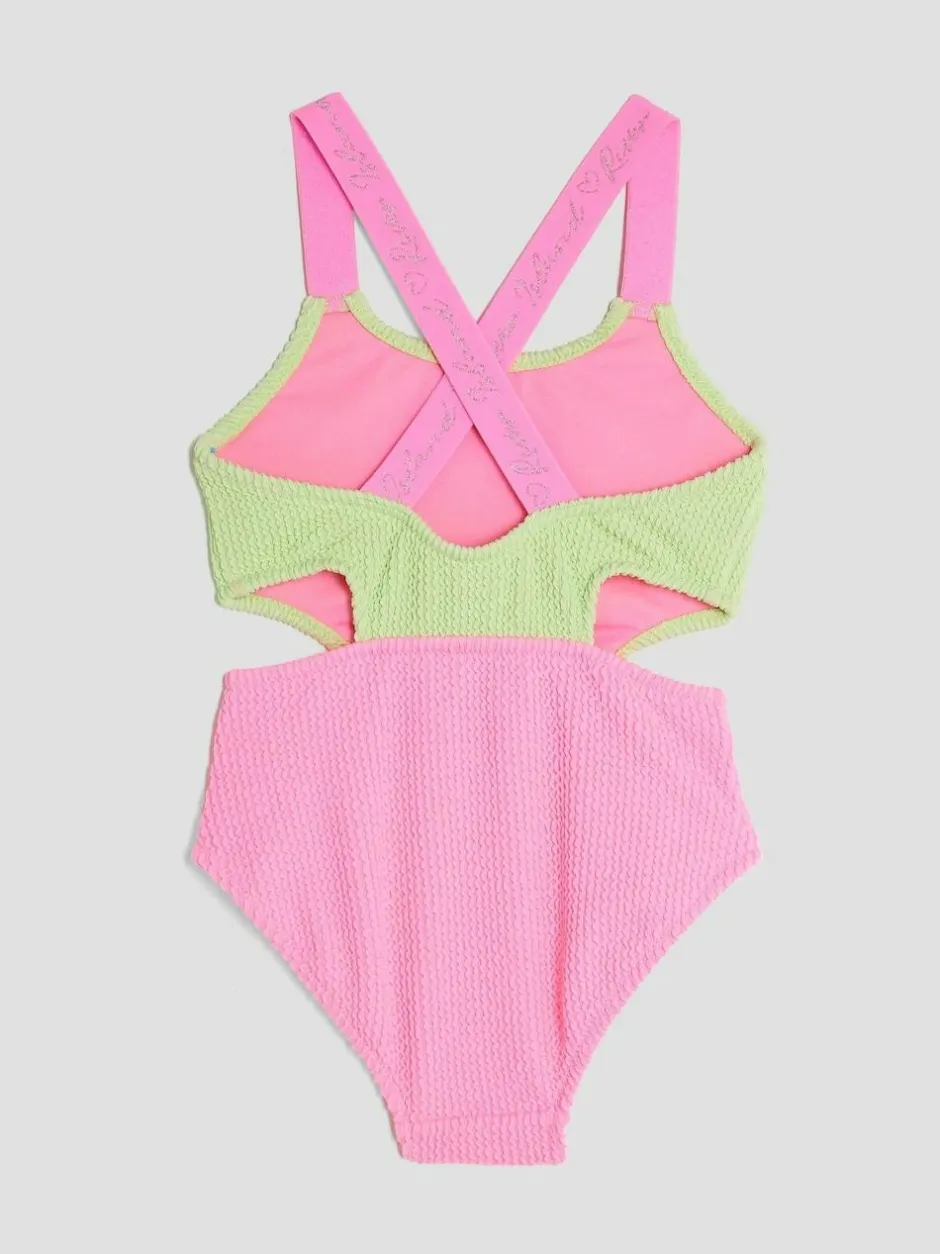 River Island Green Girls Elastic Colour Block Swimsuit Clearance