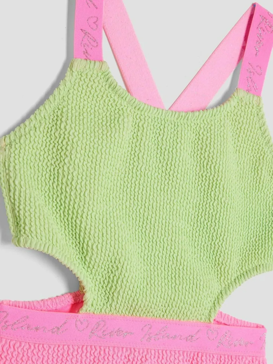 River Island Green Girls Elastic Colour Block Swimsuit Clearance