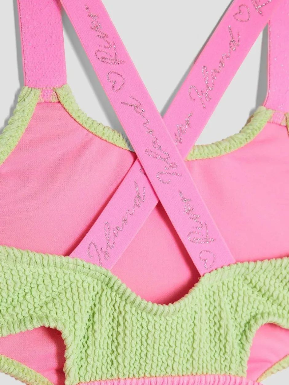 River Island Green Girls Elastic Colour Block Swimsuit Clearance