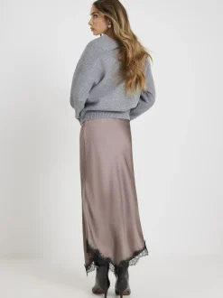 River Island Grey Satin Skirt With Lace