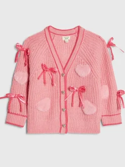 River Island Pink 3D Heart & Bow Cardigan Clearance