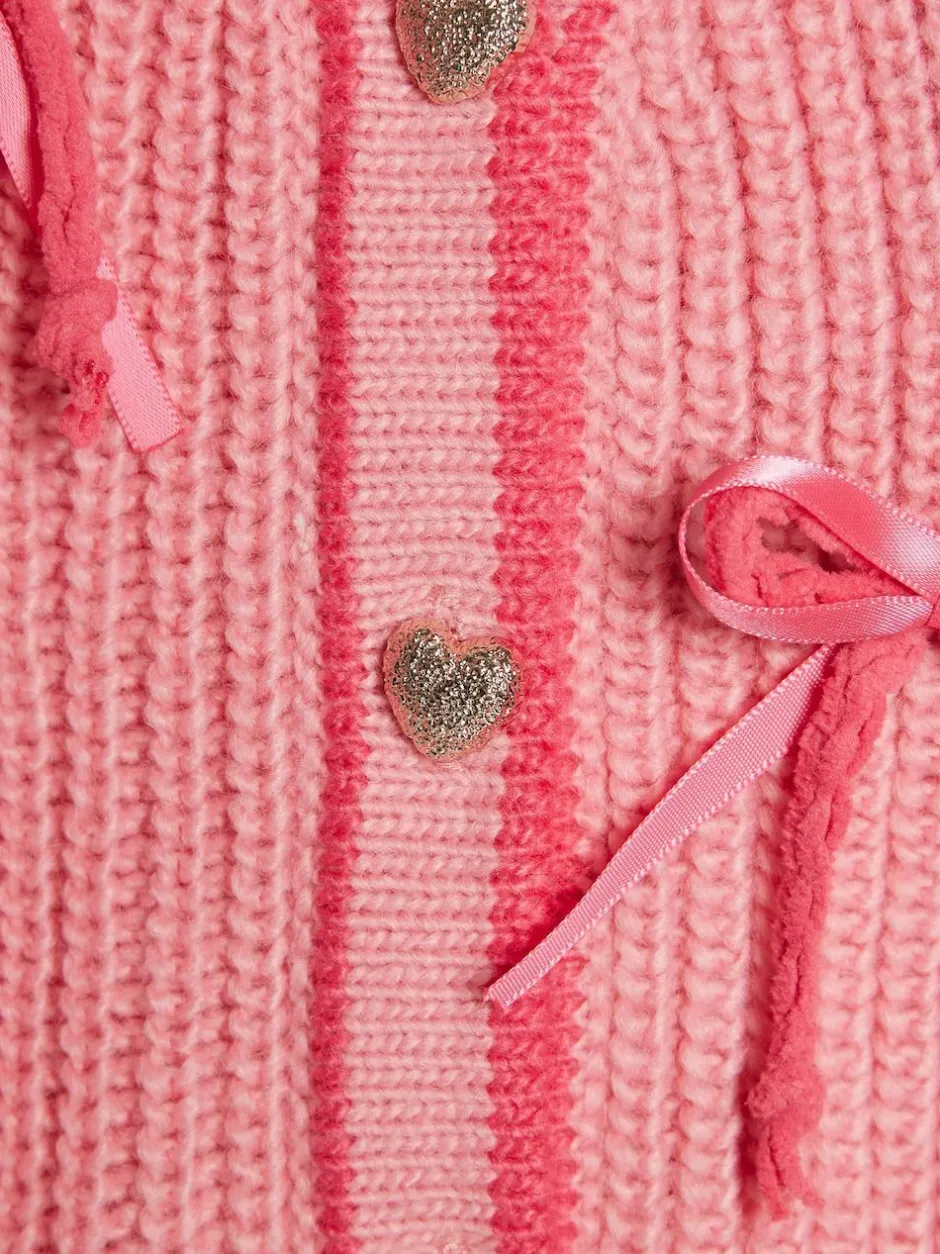 River Island Pink 3D Heart & Bow Cardigan Clearance