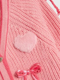 River Island Pink 3D Heart & Bow Cardigan Clearance