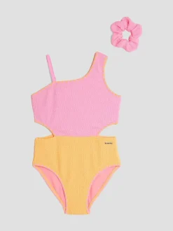 River Island Pink Girls Blocked Textured Swimsuit Outlet