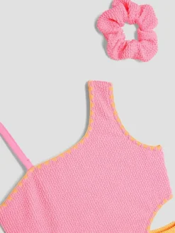 River Island Pink Girls Blocked Textured Swimsuit Outlet