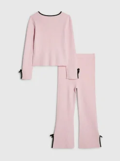 River Island Long Sleeve Bow Top & Joggers Set Pink New