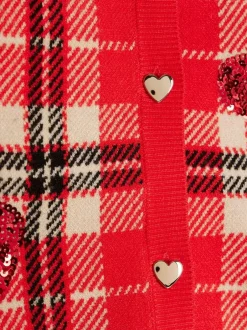 River Island Red Tartan Sequin Cardigan & Skirt Set Sale