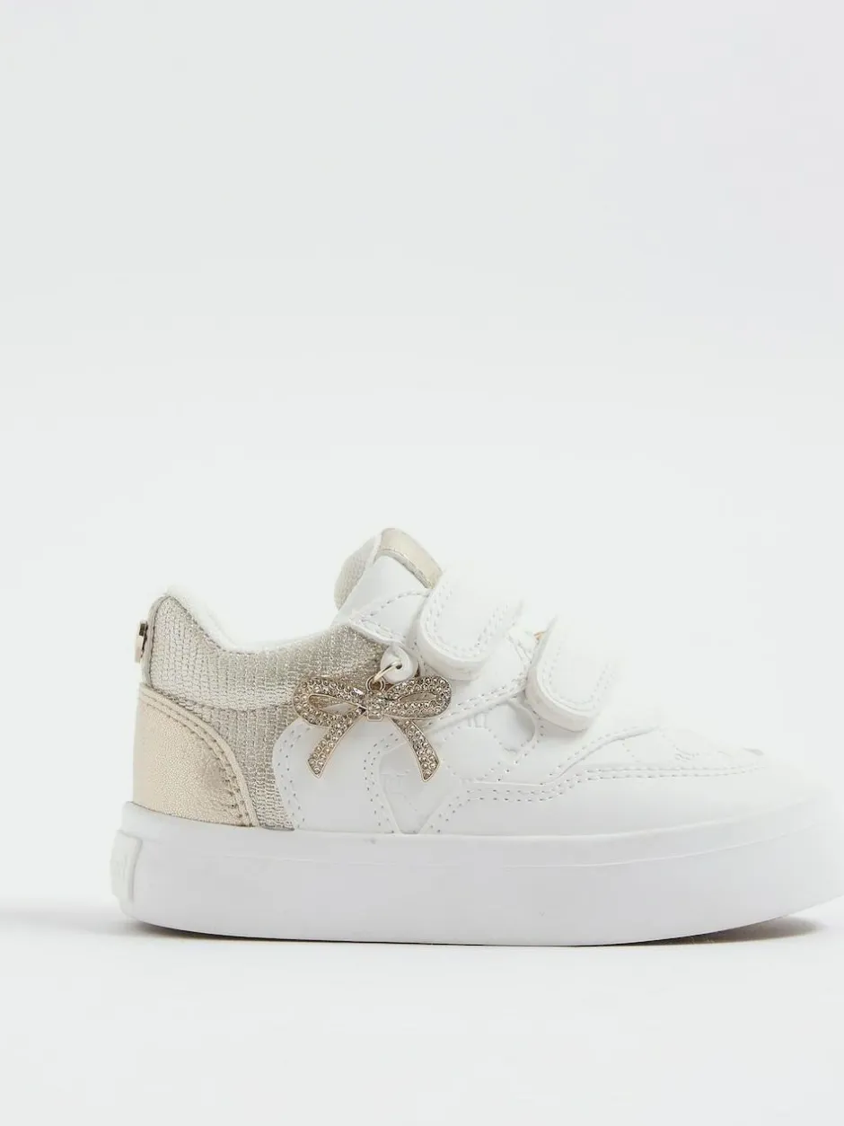 River Island White Girls Bow Charm Trainers New