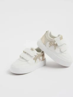 River Island White Girls Bow Charm Trainers New