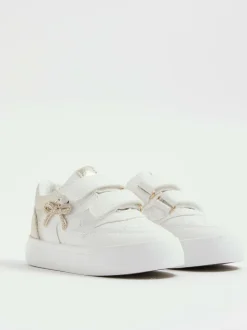 River Island White Girls Bow Charm Trainers New
