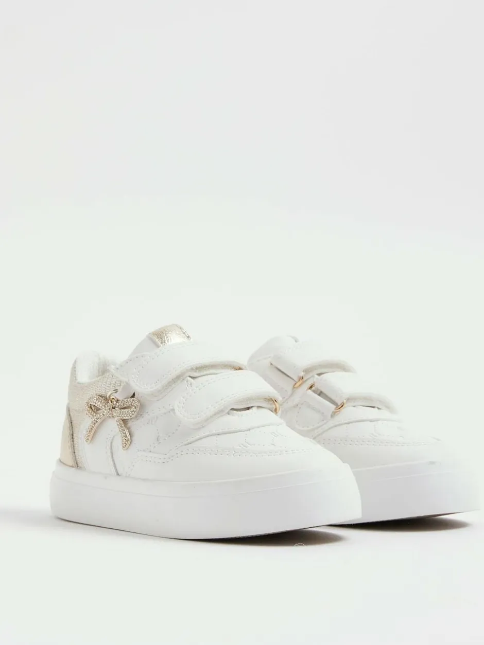 River Island White Girls Bow Charm Trainers New