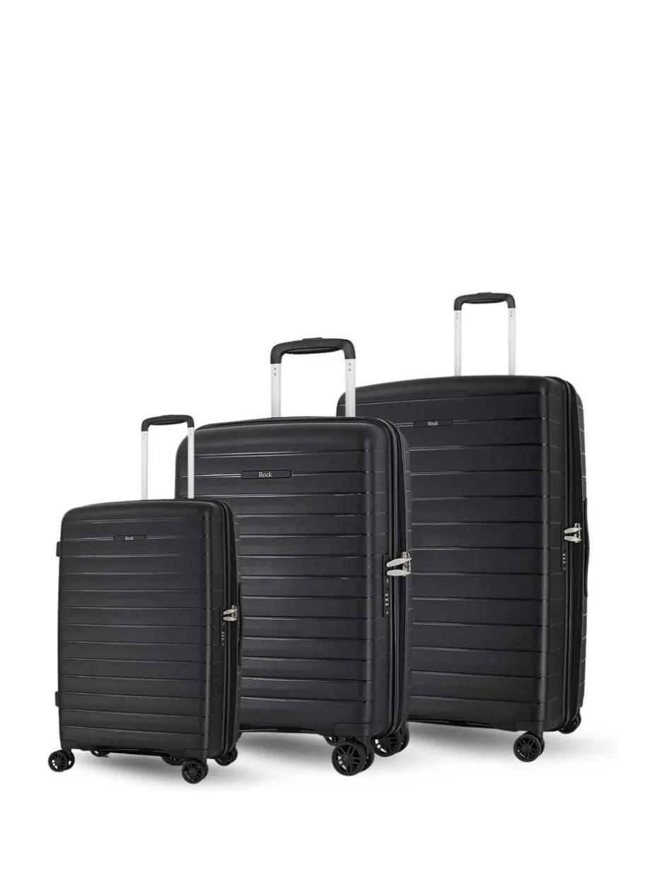 Rock Luggage Palma Suitcases Set 3 Piece Black Clearance