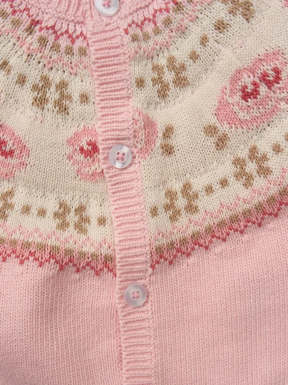 Rock-A-Bye Baby Boutique Pink True Knit Fairisle Pattern Cardigan And Trousers Outfit Set