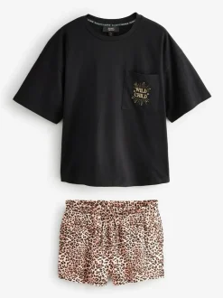 Rockett St George Black T-Shirt Short Pyjamas Set Outlet