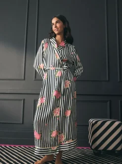 Rockett St George Black/White Flower Power Stripe Satin Robe Sale