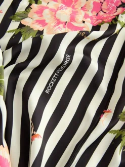 Rockett St George Black/White Flower Power Stripe Satin Robe Sale
