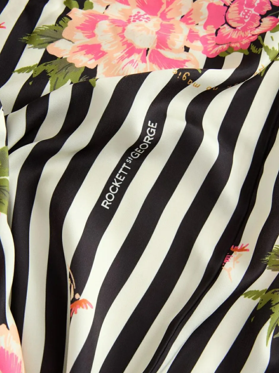 Rockett St George Black/White Flower Power Stripe Satin Robe Sale