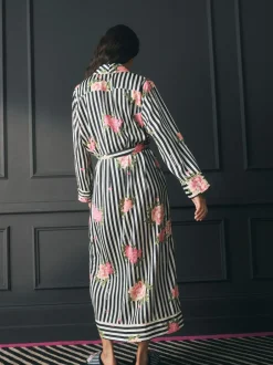 Rockett St George Black/White Flower Power Stripe Satin Robe Sale