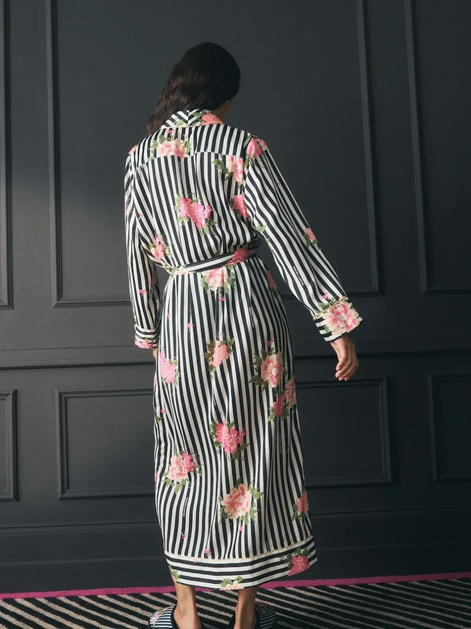 Rockett St George Black/White Flower Power Stripe Satin Robe Sale